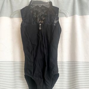 Natalie black mock neck lace back leotard. Size adult XS.